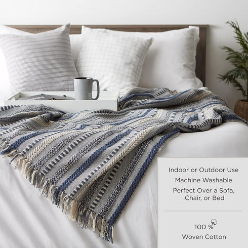 DII Coastal Acrylic Rugby Stripe Woven Throw, 50x60, Red...