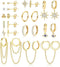 IRONBOX 12Pairs 14K Gold Plated Huggie Hoop Studs Earrings Set for Women Small Dainty Minimalist Chain Earrings Cartilage CZ Ball Earrings Sets fo...