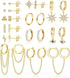 IRONBOX 12Pairs 14K Gold Plated Huggie Hoop Studs Earrings Set for Women Small Dainty Minimalist Chain Earrings Cartilage CZ Ball Earrings Sets fo...