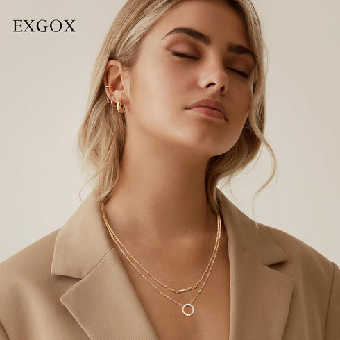 EXGOX Gold Necklace for Women,2PCS Silver Necklace for Women 14K Gold Plated Gold Layered Necklaces Cute Tiny Pendant Heart Butterfly Layering Nec...