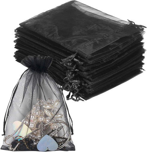 YQL Black Organza Bags,100PCS 5x7 Inch Gift Favor Bags Mesh Fruit Protection Bags Jewelry Pouches Sachet Bags Wedding Party...
