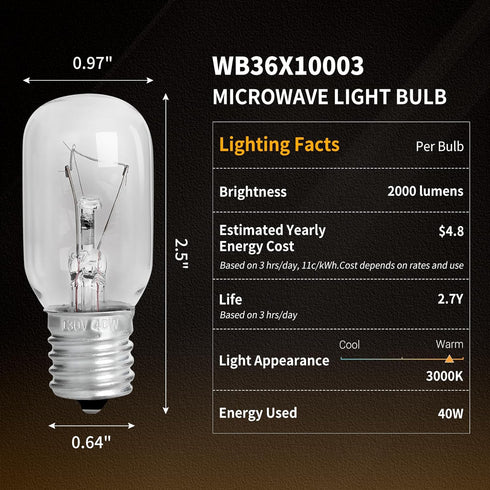UP2WIN Light Bulbs Compatible with GE Microwave Oven - WB36X10003 Microwave Light Bulb Lamp Compatible with GE Whirlpool Maytag Frigidaire Kenmore...