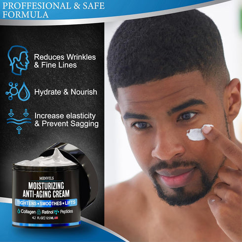 Mens Face Moisturizer Cream - Anti Aging & Wrinkle for Men - Face Moisturizer For Men - Mens Face Lotion with Collagen, Retinol, Peptides, Jojoba ...