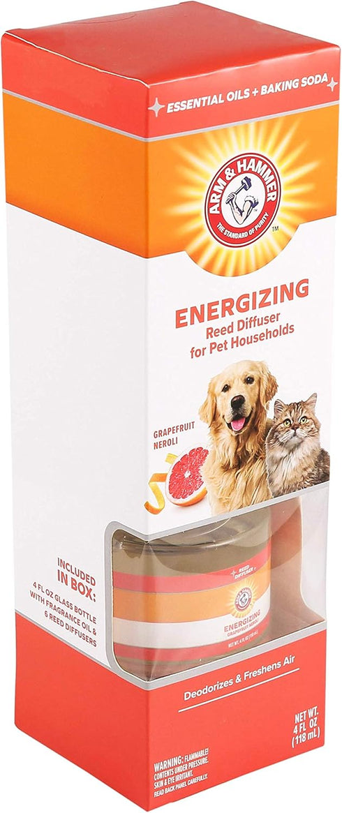 Arm & Hammer for Pets Air Care Energizing Reed Diffuser for Pets | 4 FL Oz Grapefruit Neroli Reed Diffuser to Eliminate Pet Odors | Reed Diffuser ...