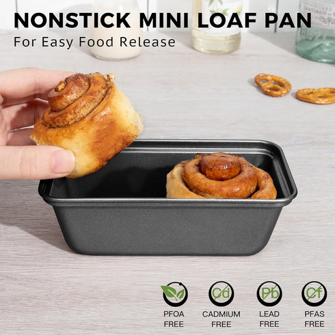 HONGBAKE Mini Loaf Pan for Baking Bread, 6 x 3.3 x 2 In Nonstick Small Banana Bread Tins Set of 3, Tiny Carbon Steel Meatloaf Pan - Dark Grey...