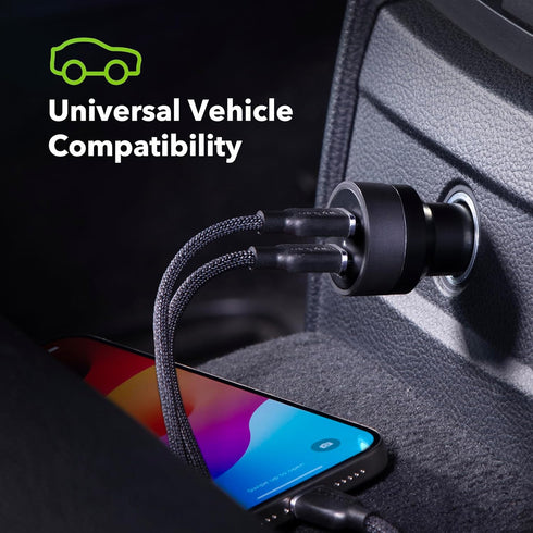 mophie 60W Dual USB-C Car Charger, Universal AUX Compatibility, LED Indicator, Fast Charging, Multi-Device...