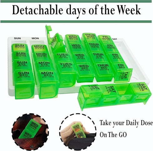 GMS 4 Times a Day Weekly Pill Reminder for Medications, Vitamins, Supplements and Other Pills - Includes 7 Removable Pill Boxes in a Flat White Tr...