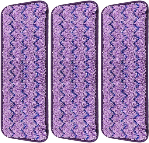 16.5 inch Microfiber Replacement Mop Pads Reusable - 3 Pack Flat Replacement Heads for Wet Or Dry Floor Cleaning Stripe Purple Pads...