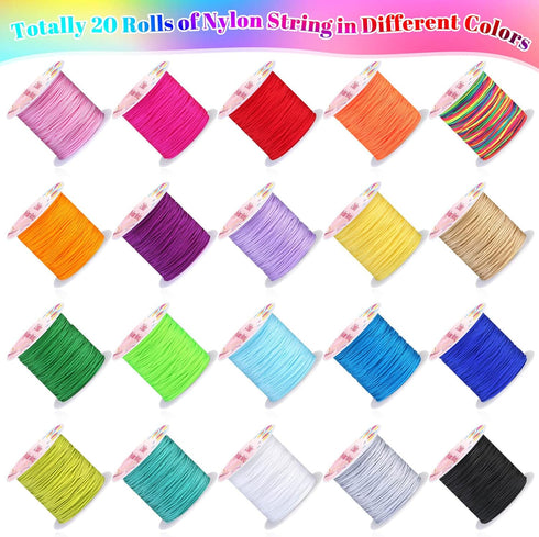 Nylon String for Bracelets, Cridoz 20 Rolls Chinese Knotting Cord Nylon Beading Thread for Kumihimo, Braided Bracelets, Beading, Necklaces, Macram...
