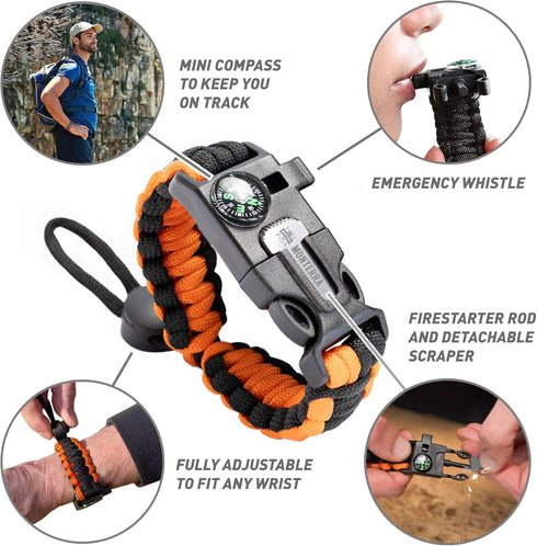 Paracord Survival Bracelet, 3 Pack, Adjustable, Firestarter, Compass, Whistle, Emergency Gear, Camping Accessories, Hiking Essentials, Trekking Ad...