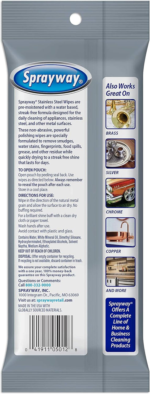 Sprayway Stainless Steel Wipes, Water Based, Pack of 20 (SW5012R)...