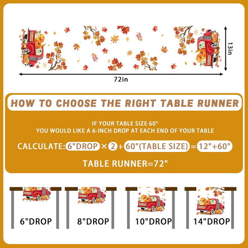 Bonsai Tree Fall Table Runner, Fall Runner for Table 13 x 72 Inch, Autumn Pumpkin Red Truck Runners for Home Kitchen Dining Decoration...