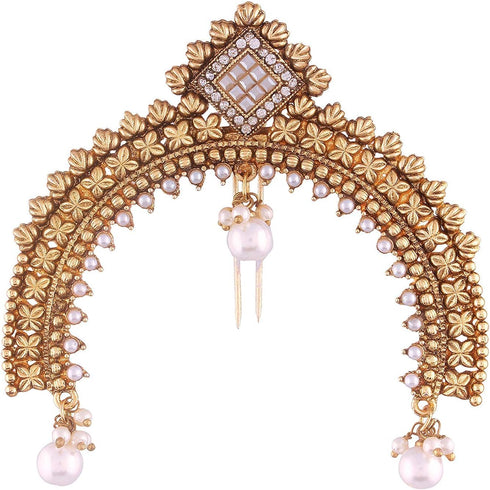 Aheli Indian Traditional Ethnic Wedding Wear Hair Brooch Pin Antique Gold Tone Styling Fashion Accessories Jewelry for Women...