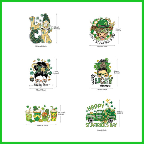 6 Sheets St. Patrick's Day Iron on Patches Lucky Shamrock Gnome Iron Transfer Vinyl Heat Iron Patches St. Patrick's Day Iron Decals Irish Holiday ...