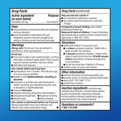 Amazon Basic Care Maximum Strength Famotidine Tablets 20 mg, Acid Reducer for Heartburn Relief, 25 Count...
