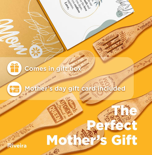 Riveira Modern 6pc Wooden Spoons For Cooking – Great Mother's Day Gift Ideas With Its Unique Design – Wooden Cooking Utensils for Mothers Day Gift...