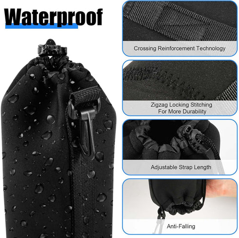 4pcs Camera Lens Bag, 4 Sizes Drawstring Lens Pouch with Thick Protective Neoprene Black Camera Lens Case Bag for Canon, Nikon, Sony, Pentax (Smal...