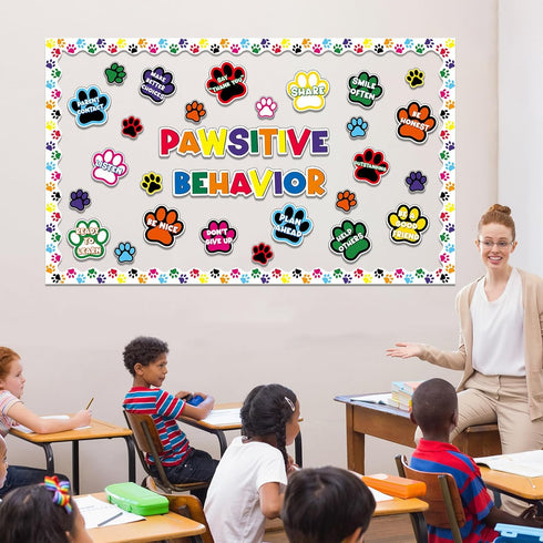 Dog Paw Bulletin Board Set Pawsitive Behavior Classroom Bulletin Board Decoration Dog Paw Prints Cutouts Trim Borders Paw Prints Cutouts for Educa...