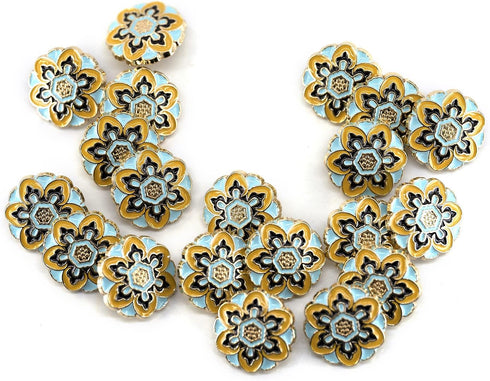 20 pcs Vintage Enamel Flower Metal Shank Sewing Coat Buttons -18mm -11/16"...