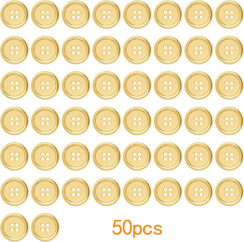 50 Pieces 25 mm Golden Plated Round Buttons with 4 Holes Plastic Sewing Buttons Handmade Ornament Buttons Bulk for DIY Sewing Crafts Handmade Repa...