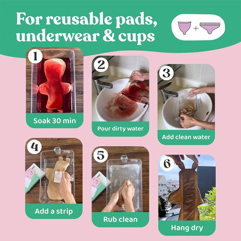 Period, Menstrual Stain Fighting Eco Detergent Strips - Unscented Menstrual Cup Wash, Cloth Diaper Detergent - Enzyme Blood Stain Remover, Delicat...