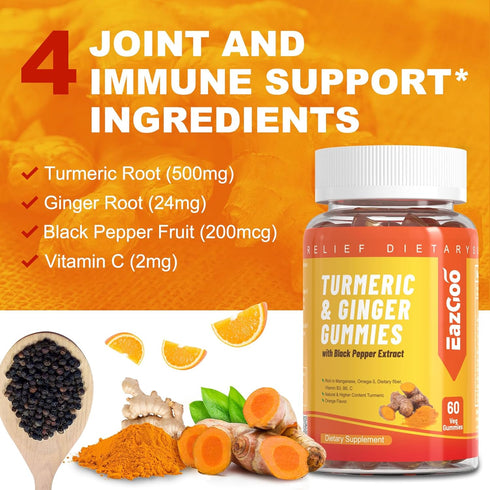 Turmeric Curcumin Gummies 500mg for Adults, with Black Pepper, Ginger Root, Vitamine C, Low Sugar Fruit Gummies, Orange Flavor - 120 Gummies...