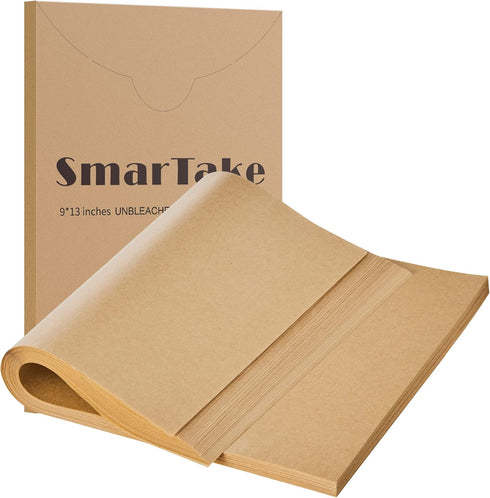 SMARTAKE 200 Pcs Parchment Paper Baking Sheets, 9x13 Inches Non-Stick Precut Baking Parchment, for Baking Grilling Air Fryer Steaming Bread Cup Ca...