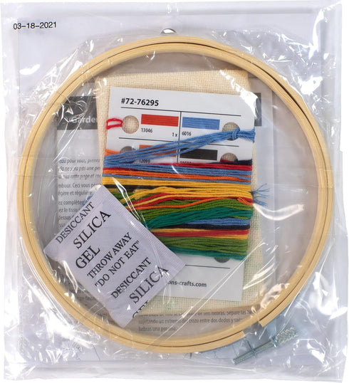 DIMENSIONS Garden Verse Needlepoint Embroidery Kit with Pattern and Bamboo Hoop, Finished Project 6" Diameter, Multicolor 6 Piece......