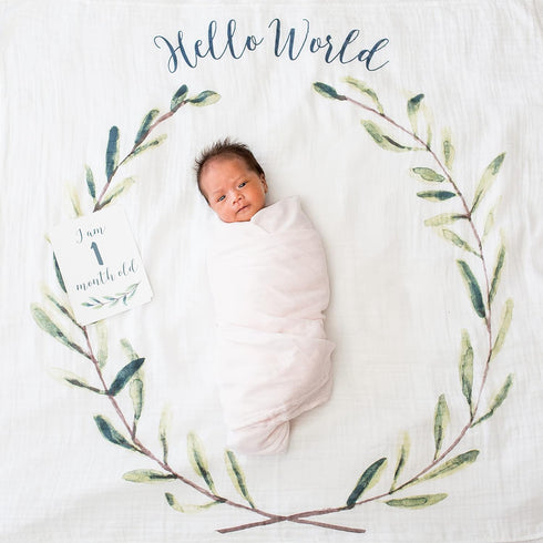 lulujo Baby’s First Year Milestone Blanket and Card Set | 40in x 40in (Hello World)...