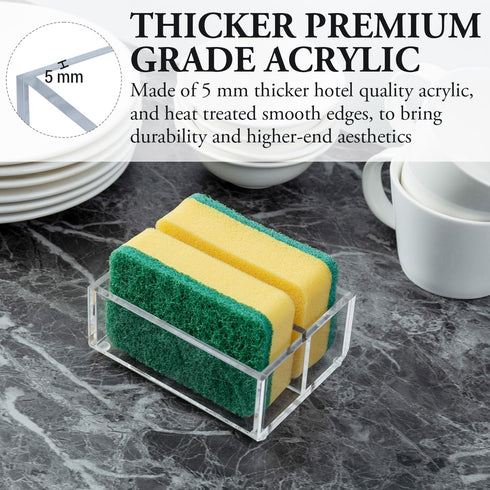 MyGift Modern Premium Clear Acrylic Sponge Holder for Kitchen Sink, Counter Dual Sponge Storage Rack, Countertop Caddy with 2 Compartments for Dis...
