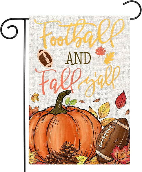 Fall Pumpkin Garden Flags 12x18 Vertical Double Sided, Football and Fall Y'all Yard Flag for Outside Decor, Autumn Thanksgiving Holiday Outdoor Se...