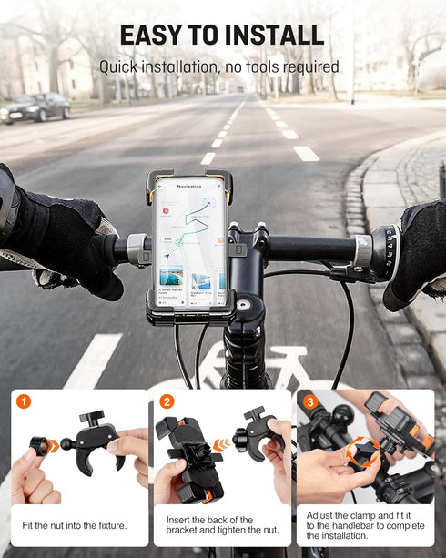 HENMI Bicycle Cell Phone Holder,Motorcycle Phone Mount,One Hand Operation Bicycle Handlebar Cell Phone Holder, 360° Rotatable Cell Phone Holder fo...