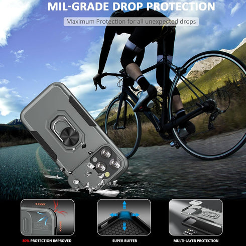 ADDIT Case for iPhone 15 Pro Max Phone Case iPhone 15 Pro Max Case, with Slide Camera Cover and Stand Ring, Support Magnet Car Mount, Military Gra...