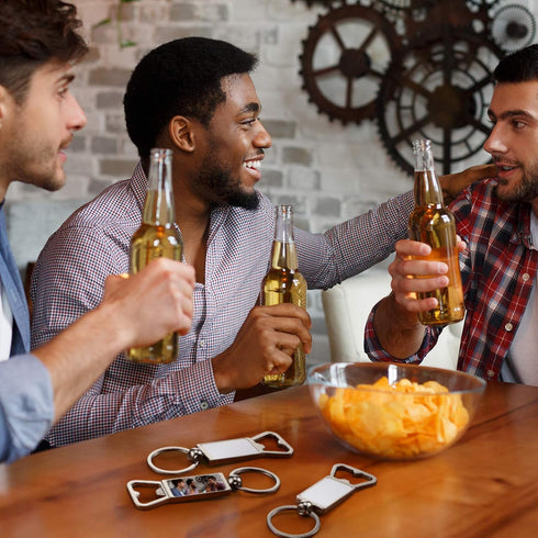 6 Pieces Sublimation Blanks Keychains Metal Bottle Opener Blank Key Rings Aluminum Heat Transfer Rectangle Sublimation Keychains for Man Custom Pe...