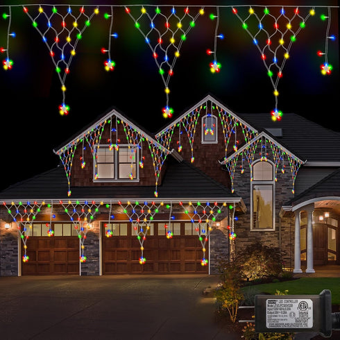 DBFAIRY Christmas Star Net Lights 196LED 13.1Ft(L) x1.9Ft(H) LED Fairy Net Lights Mains Powered Waterproof Outdoor Net Lights with Timer for Balco...