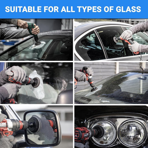 GLASS POLISH DIY 3” Windshield Polishing Kit for Car Glass Restoration, Remove Wiper Blade Damage, Fine Scratches, Haziness, and Water Spots, Rest...