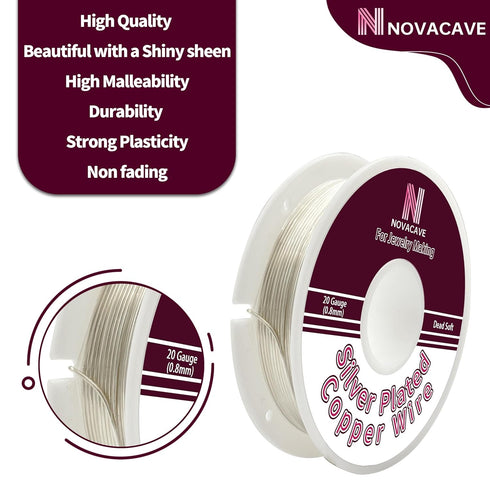 Silver Plated Copper Wire for Jewelry Making, 20 Gauge (72Ft, 3.5OZ) Jewelry Wire Tarnish Resistant Copper Beading Wire for Jewelry Making Supplie...