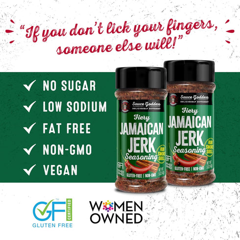 Sauce Goddess Fiery Jamaican Jerk Spice Shaker (2-Pack) - Seasonings and Spices for Cooking with Caribbean Flavors! For Chicken, Pork, Seafood & M...