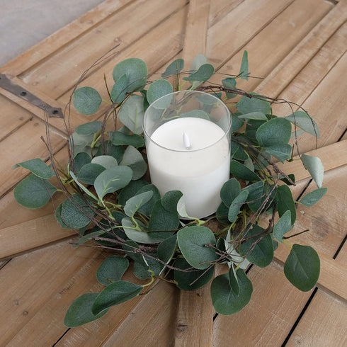 idyllic Eucalyptus Leaves Wreath Metal Polyester Green Wreath 14 Inches for The Front Door Décor, 1 Pack...