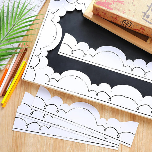60 Pcs 59 Feet Classroom Bulletin Board Borders Black and White Scalloped Bulletin Board Borders Squiggles and Dots Die Cut Bulletin Border Trim B...