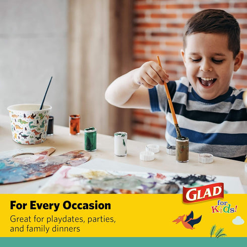 Glad for Kids Dinosaur Party Supplies - Heavy Duty Disposable Paper Snack Bowls with Lids, Perfect for Birthday Parties, Colorful Party Plates. Gr...