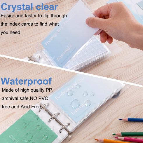 3×5” index card Binder organizer with Plastic pocket Sleeves, small organized folder for recipes Flashcards,portable notecards case holder (2pcs C...