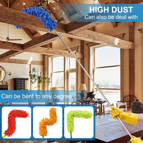4 Pack 30" to 100" Microfiber Feather Duster, Extendable Pole, Detachable and Beandable and Washable Head, Cleaning Supplies for Office, Car, Wind...