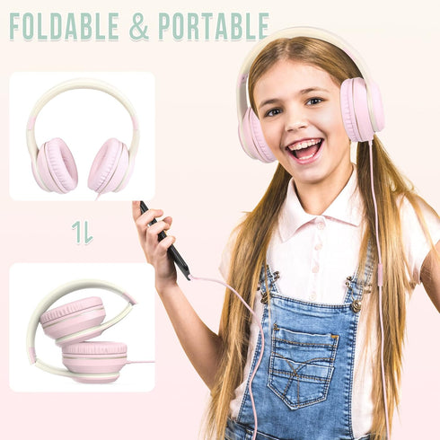 rockpapa L22 Wired Headphones for Kids Girls Boys Women with Microphone, Foldable Stereo 3.5mm Corded Headphones for School Classroom Chromebooks ...