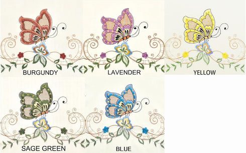 GOHD Dancing Butterfly. 3pcs Multi-Color Embroidery Cafe Curtain Set/Swag & Tiers Set with cutworks. Window Treatment Set for Small Windows. (SAGE...