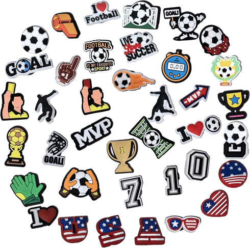 50 pcs Soccer Shoe Charms, PVC Construction, Soccer Themed Designs for Soccer Lovers...