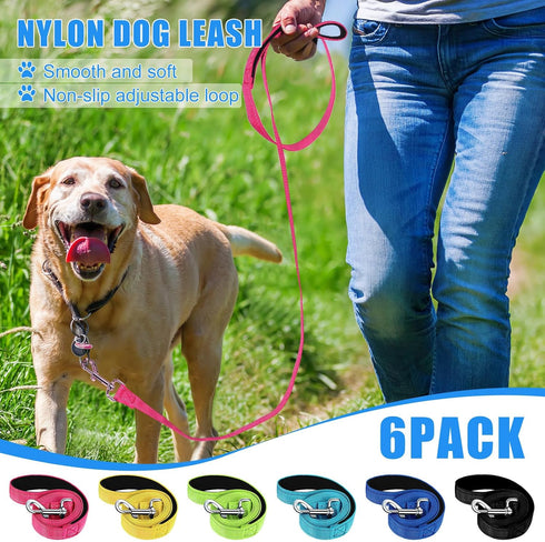 6 Pack Nylon Dog Leash Bulk 5 ft Dog Training Leashes for Medium and Large Dogs Heavy Duty Padded Handle Dog Leash Puppy Traction Rope for Walking...