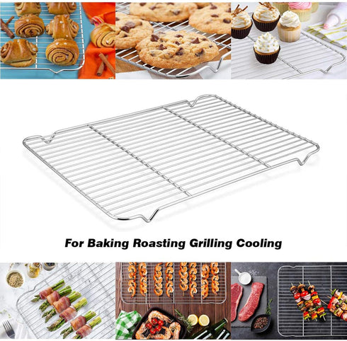 Baking Cooling Rack Set of 2, E-far 16.5"x11.5" Stainless Steel Metal Roasting Cooking Racks, Fits in Half Sheet Cookie Pans, Non Toxic & Rust Fre...