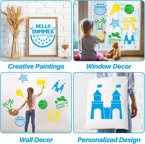 36pcs Summer Beach Drawing Stencils for Kids 8 Inch Sidewalk Chalk Stencils Painting Large Washable Reusable Tropical Palm Tree Themed Primary Sha...