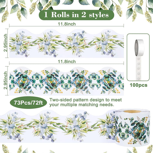 Eucalyptus Bulletin Board Border for Classroom Boho Green Plant Die-Cut Rolled Two-Sided Printed Leaves Trim Paper Back to School Decorations for ...